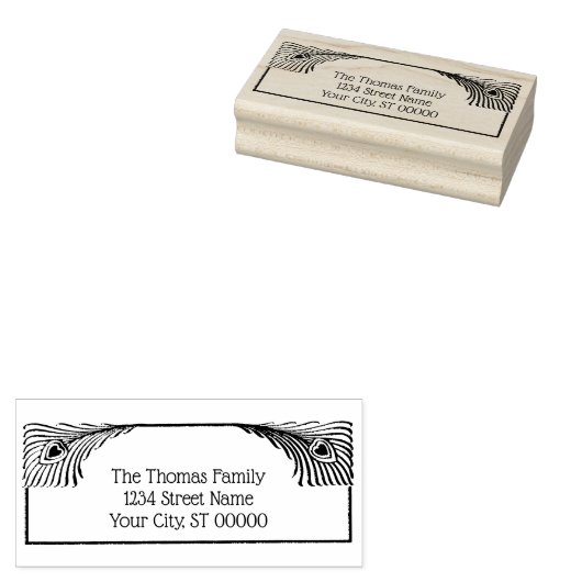 2孔雀の羽フレームアールヌーボー名住所 ラバースタンプ (押印)