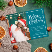 2家族の写真の信じティール（緑がかった色）でクリスマス魔法 シーズンポストカード