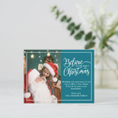 2家族の写真の信じティール（緑がかった色）でクリスマス魔法 シーズンポストカード (スタンド正面)