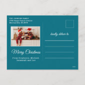 2家族の写真の信じティール（緑がかった色）でクリスマス魔法 シーズンポストカード (裏面)