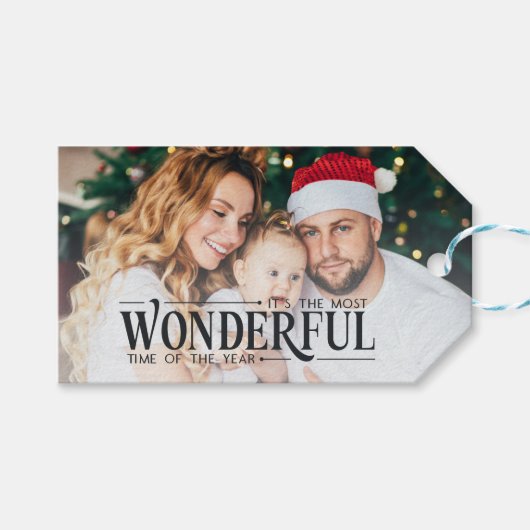 2家族の写真クリスマスの最も素晴らしい時間 ギフトタグ (正面(横))