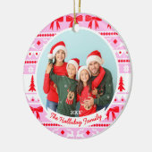 2家族の写真クリスマスセーターピンク&レッド セラミックオーナメント (左)