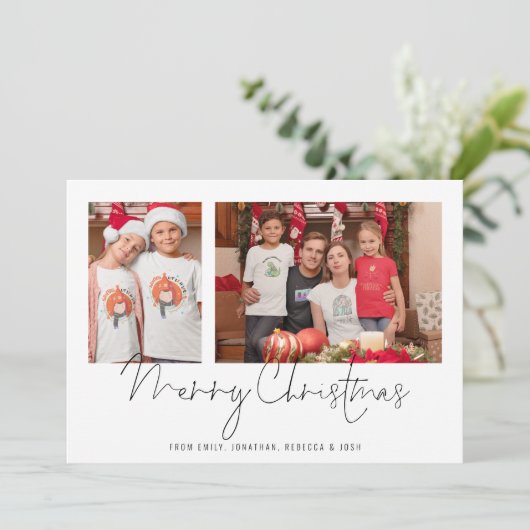 2家族の写真コラージュ名メリークリスマス シーズンカード (スタンド正面)