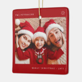 2家族の写真シンプルクリスマスミニマルおもしろい赤 セラミックオーナメント (左)