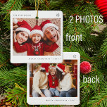 2家族の写真シンプルクリスマスミニマルおもしろい セラミックオーナメント<br><div class="desc">ミニマシンプルリストタイポグラフィメリーカスタムクリスマスの写真、家族の名前、年木のオーナメント。</div>