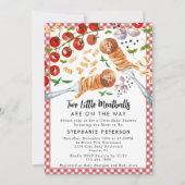 2小さなミートボールがツインベイビーシャワーの途中にある 招待状 (正面)