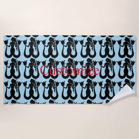 2尾マーメイドシルエットThunder_Cove ビーチタオル (正面)