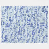 2層（2トーンの青）スタンプされた名前オールオーバー フリースブランケット (正面(横))