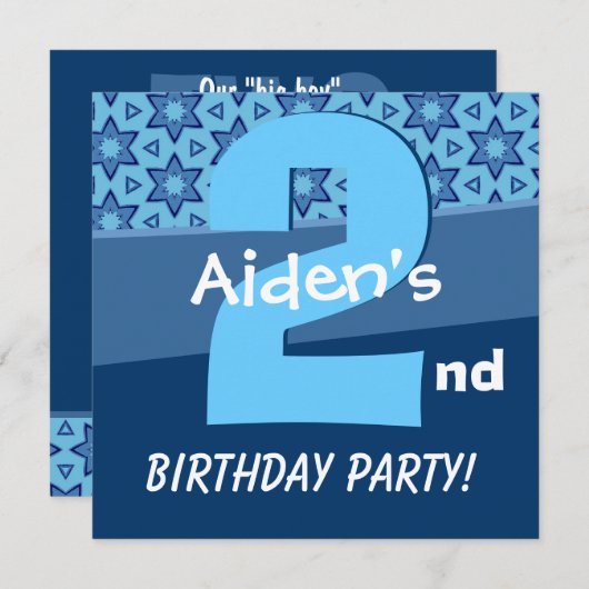 2年前の誕生日ブルースターズ、男の子W724 招待状 (正面/裏面)