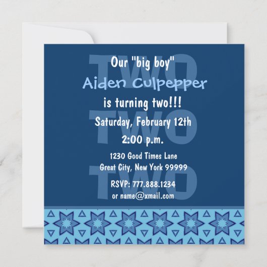 2年前の誕生日ブルースターズ、男の子W724 招待状 (裏面)