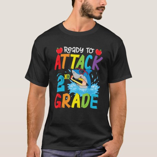 2年生のシャーク少年を学校に戻す準備ができている Tシャツ (正面)