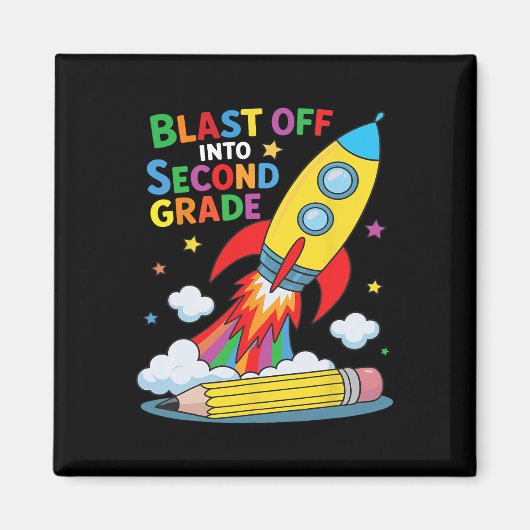 2年生のスタート!はじめての学校へ Let's Blast Off マグネット (正面)