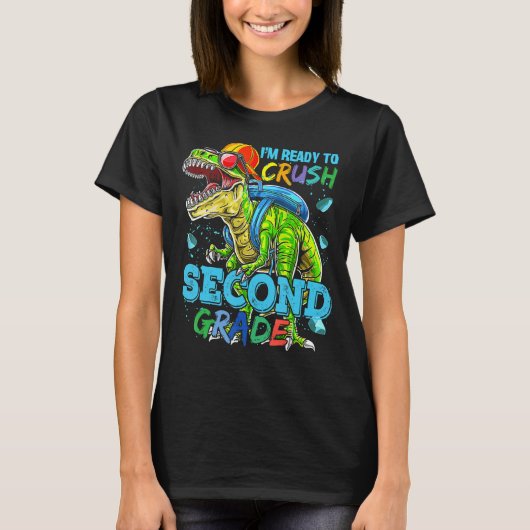 2年生のトレックス恐竜を粉砕する準備ができている子供たち Tシャツ (正面)