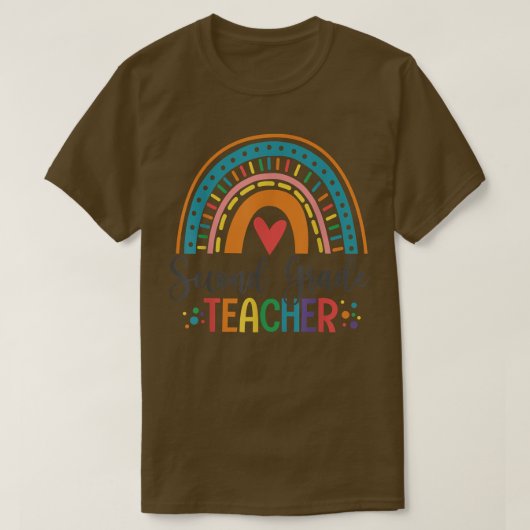 2年生の先生おもしろカラフル虹バック Tシャツ (デザイン正面)