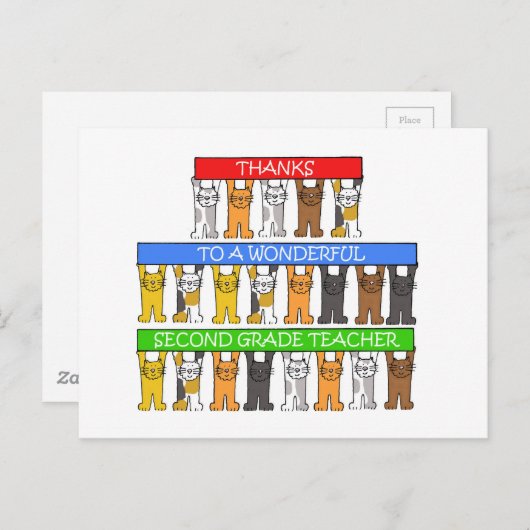 2年生の先生感謝してい猫たち ポストカード (正面/裏面)
