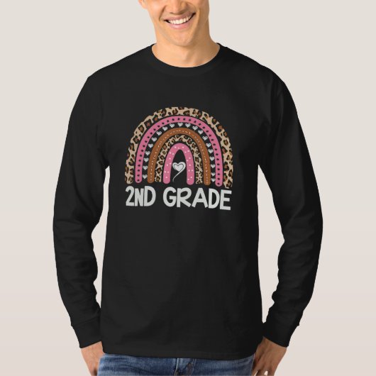 2年生の先生 ヒョウ レインボー 小学校教諭 紅茶 Tシャツ (正面)