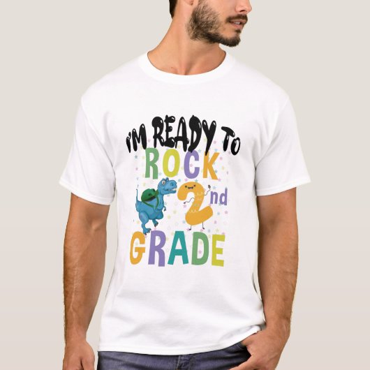2年生の恐竜がロックする学校再開 Tシャツ (正面)