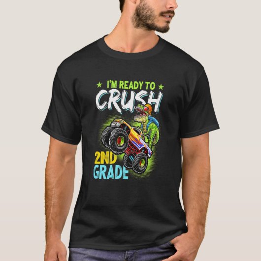 2年生の恐竜を後ろに押しつぶす準備ができている子供 Tシャツ (正面)