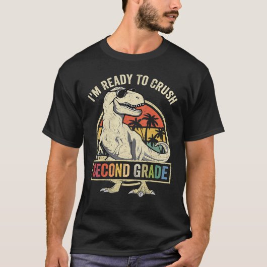 2年生の恐竜をSに押し戻す準備ができている Tシャツ (正面)