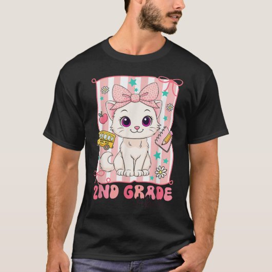 2年生の新学期猫ガールズキッズ Tシャツ (正面)