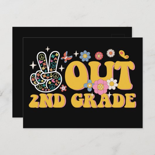2年生のGroovy最後の学校の日をピースアウト ポストカード (正面/裏面)