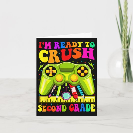 2年生をぶっ飛ばすぞ!ビデオゲーム風の学校チェッカー カード (正面)