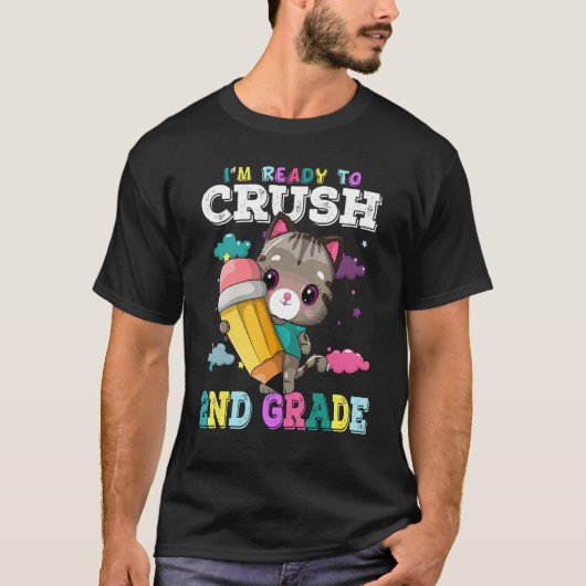 2年生をぶっ飛ばすぞ!鉛筆を持つネコ Tシャツ (正面)