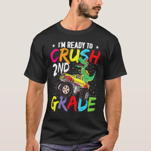 2年生を粉砕する恐竜のモンスタートラック Tシャツ (正面)