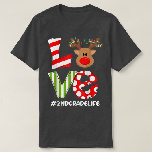2年生ラブトナカイ光クリスマストナカイ教え Tシャツ (デザイン正面)