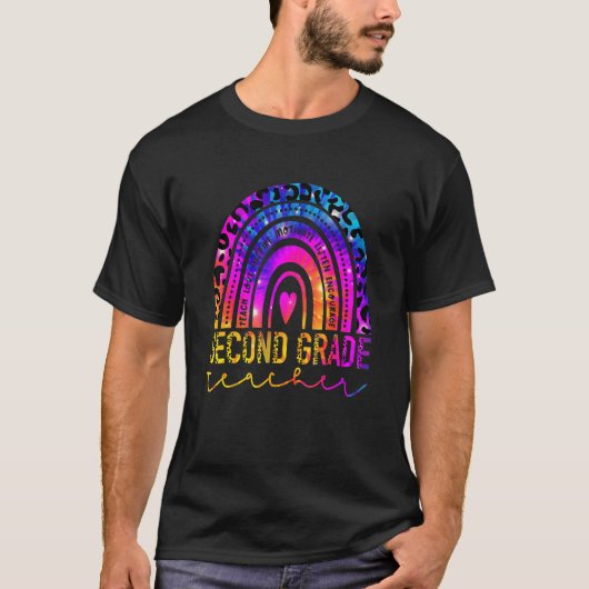 2年生先生レインボーヒョウ絞り染めバック Tシャツ (正面)