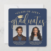 2年生卒業2年生4写真海軍&金ゴールド 案内状 (正面)