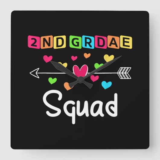 2年生Teacher Shirtsスクールチーム2年生 スクエア壁時計 (正面)