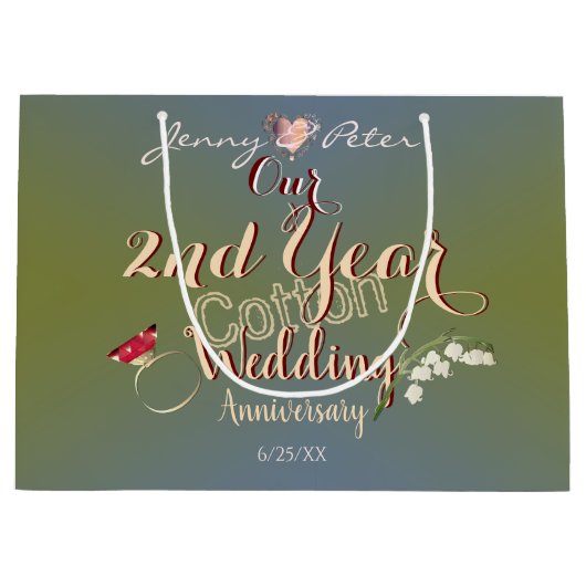 2年目のコットンの記念日結婚ラージギフトBa ラージペーパーバッグ (正面)