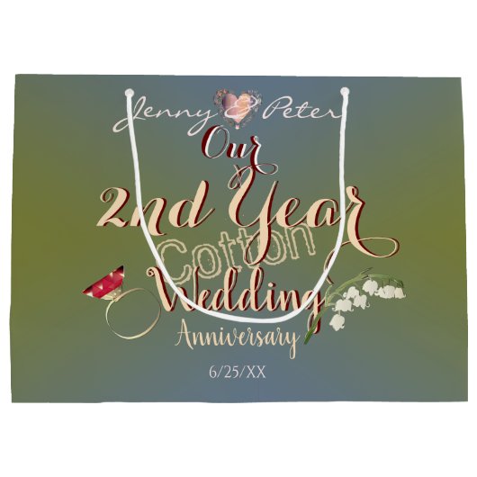 2年目のコットンの記念日結婚ラージギフトBa ラージペーパーバッグ (裏面)