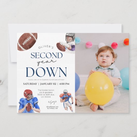 2年目のサッカーテーマ写真2番目の誕生日 招待状 (正面)