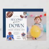 2年目のサッカーテーマ写真2番目の誕生日 招待状 (正面/裏面)