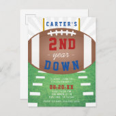 2年目のダウンサッカーテーマ誕生日 インビテーションポストカード (正面/裏面)