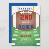 2年目のダウン フットボール テーマ 2歳の誕生日 招待状 (正面/裏面)