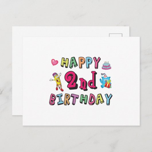 2年目の誕生日おめでとう、2年目の誕生日を祝う ポストカード (正面/裏面)