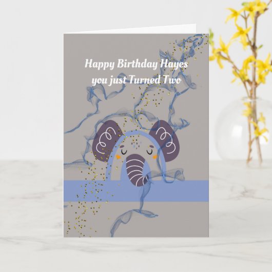 2年間誕生日。象の老人 カード (黄色い花)