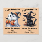 2幽霊と黒猫パーティーハロウィンカード ポストカード (正面)