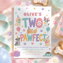 2度目の誕生日 パステルカラーの愛らしい子犬 招待状