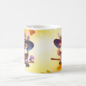 2愛らしい可愛い魔女と箒、ハロウィーン コーヒーマグカップ (中央)