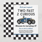 2才の好奇心いっぱいのパーティー レースカー パーティー招待状 招待状 (正面/裏面)