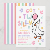 2才の誕生日パーティー おかしなガールズ2羽 招待状 (正面/裏面)