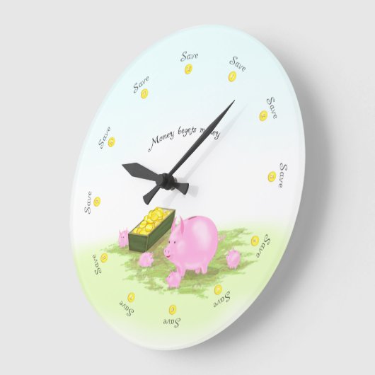 2救時を回ってかわいい子豚の銀行家族 ラージ壁時計 (傾斜)