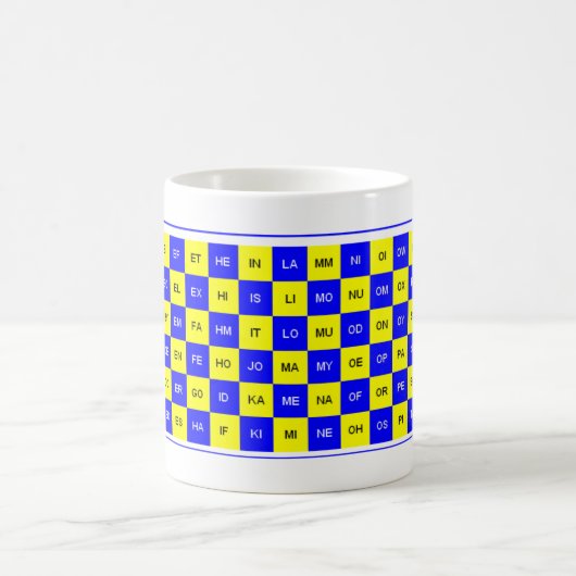 2文字の単語の青および黄色米国の英語 コーヒーマグカップ (中央)
