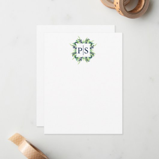 2文字の花のモノグラムのパーソナライズな文房具 ノートカード (正面/裏面インサイチュ)