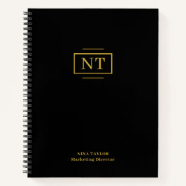 2文字エレガント金ゴールドモノグラムブラック ノートブック