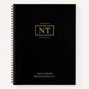 2文字エレガント金ゴールドモノグラムブラック ノートブック